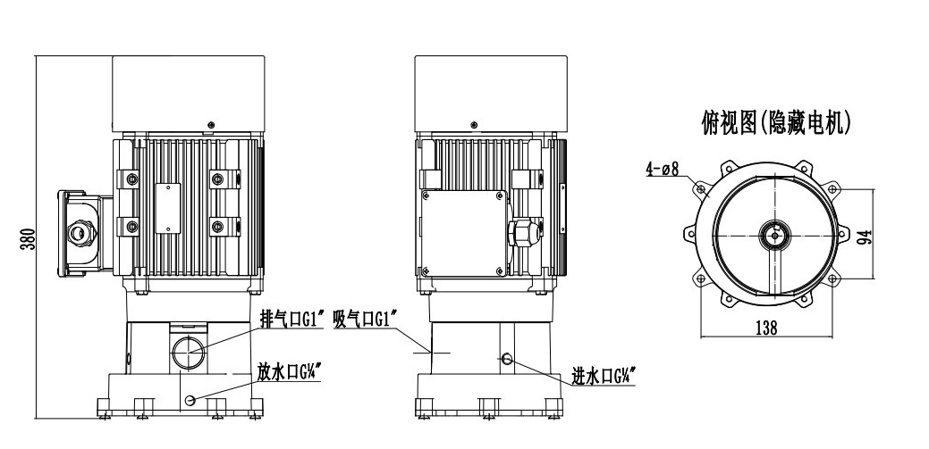 V-900立式水環(huán)真空泵外觀尺寸圖 V-900立式水環(huán)真空泵外觀尺寸圖